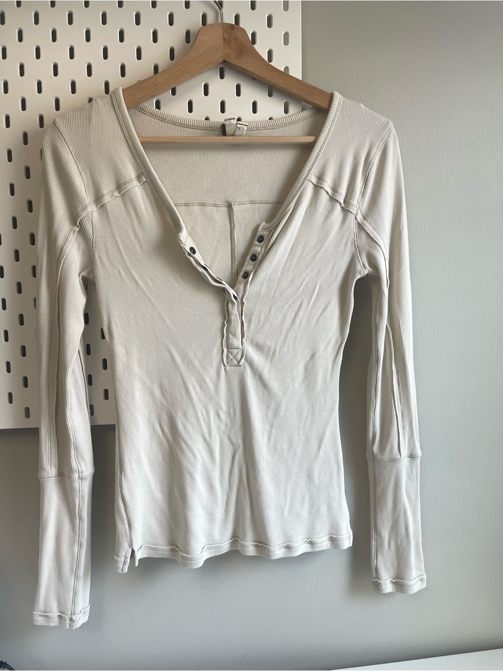 We The Free Cream Ribbed Henley Long-Sleeve Top